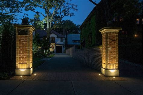 A Shadowy Sensation - Night Light Inc | Driveway entrance, Brick columns, Brick columns driveway