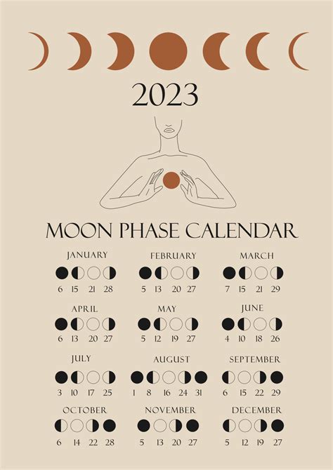 Moon phases calendar 2023 with a girl line. Waning gibbous, Waxing crescent, New moon, Full moon ...