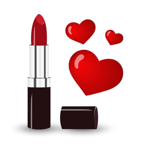 Premium Vector | Glossy red lipstick with hearts