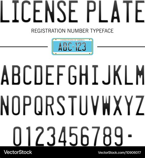 Modern license plate font for registration numbers