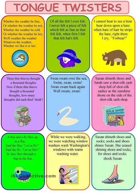 Tongue Twisters - Esl Worksheethayet - Free Printable Tongue Twisters ...