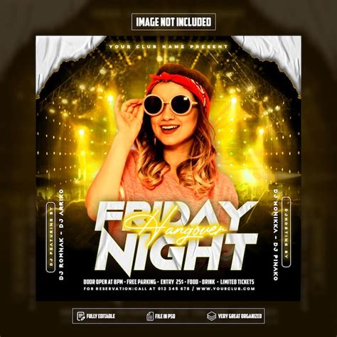 Premium PSD | Friday night party flyer social media post and web banner