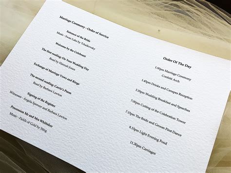 Order of Service for a Civil Ceremony | Order of Service Template