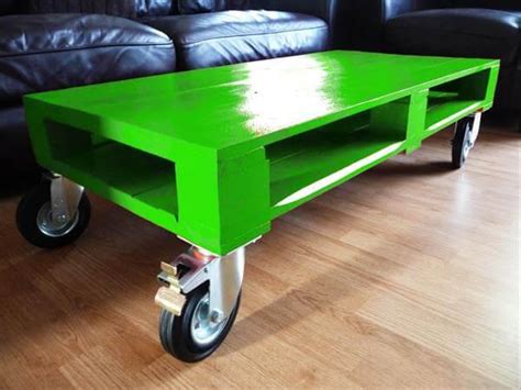 DIY Colorful Pallet Coffee Tables with Wheels – 101 Pallets