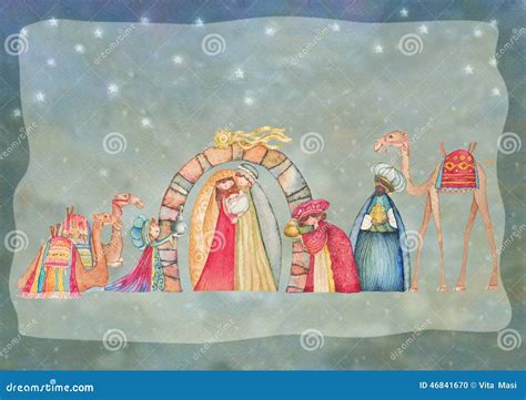 Illustration of Christian Christmas Nativity Scene with the Three Wise Men Stock Illustration ...