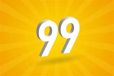 3D 99 number font alphabet. White 3D Number 99 with yellow background ...