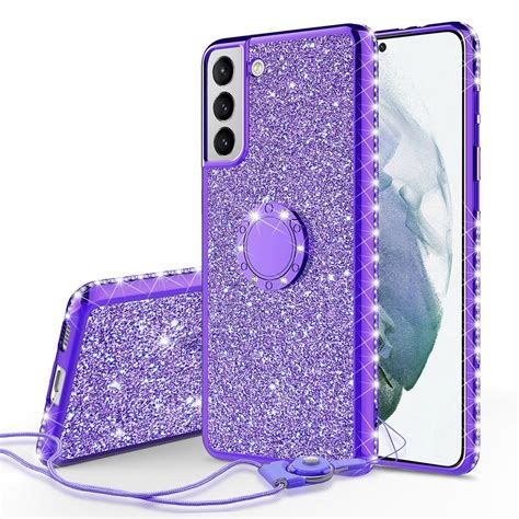 Samsung Galaxy S21 Plus/S21+Case Glitter Phone Ring Kickstand Girls Women Diamond Sparkly Case ...