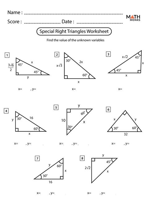 Special Right Triangles Worksheets - Math Monks