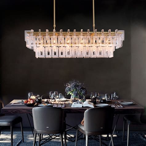 Gold Modern Rectangular Crystal Chandelier for Dining Room | Sofary