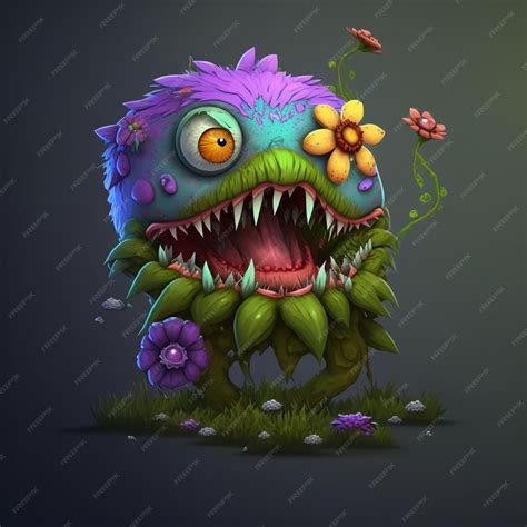 Premium Photo | In game single monster design flower shape cartoon ...