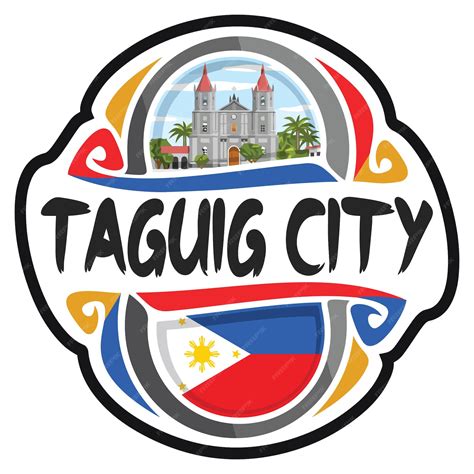 Premium Vector | Taguig city philippines flag travel souvenir skyline landmark logo badge stamp ...