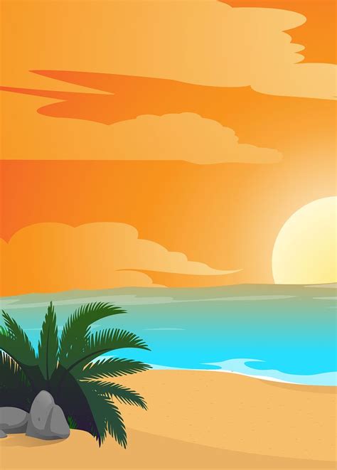 Beach Sunset Cartoon Background Summer Sunset, Beach Sunset, Cute ...