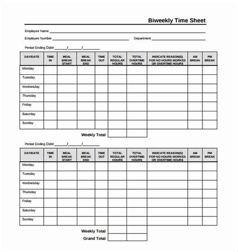 Weekly Time Card Template Best Of 18 Bi Weekly Timesheet Templates – Free Sample Example | Card ...