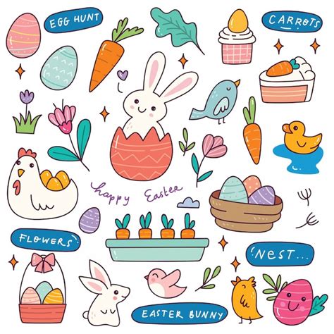 Premium Vector | Set of hand drawn easter doodle