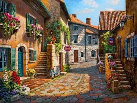 Painting of village street. (Görüntüler ile) | Tablolar, Resimler, Manzara