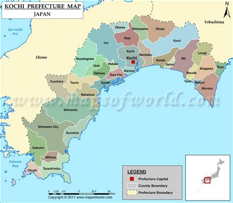 a map of japan showing the location of kochi preceture map in red