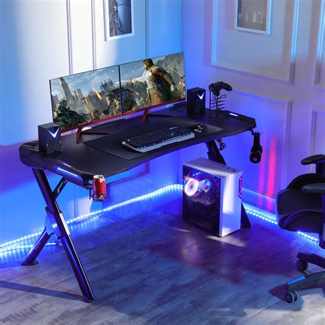 Sedeta 55 Inch Gaming Desk with LED Lights, Gaming Computer Desk, E-Sport Racing PC Desk, PC ...