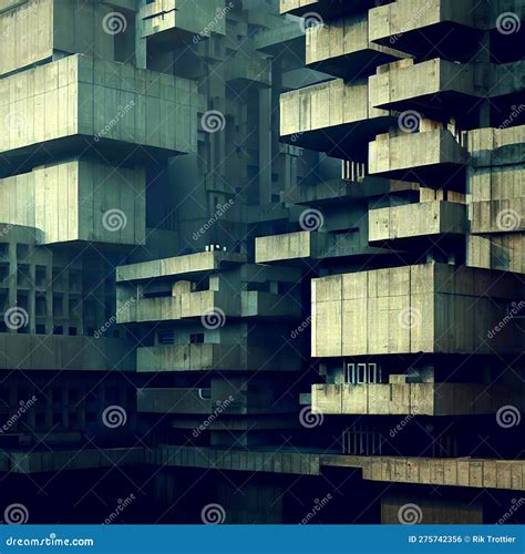 Brutalist Architecture Imagined Neighborhood Royalty-Free Stock Image | CartoonDealer.com #275742370