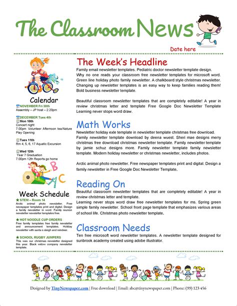 40 Free Printable A4 Newsletter Templates For School And Community Noticeboard