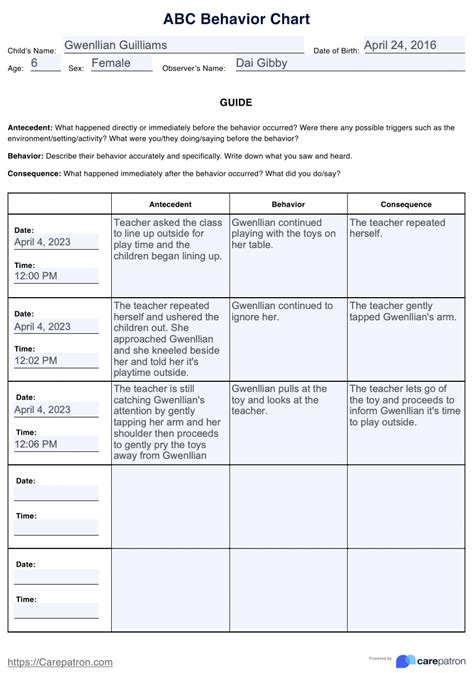 ABC Behavior Chart & Example | Free PDF Download