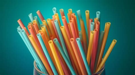 Premium AI Image | A glass of colorful straws is filled with plastic straws.