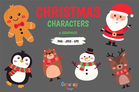 Cute Christmas Characters Clipart Set. Graphic by Grow up design · Creative Fabrica