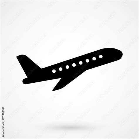 Vector illustration of black airplane silhouette. Isolated on white ...