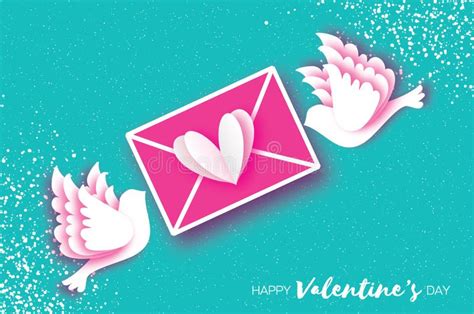 Origami Happy Valentine`s Day Greeting Card. Flying Love Birds, Mail ...