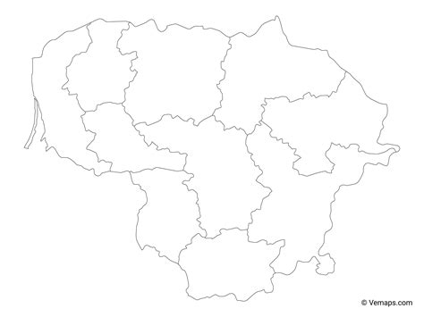 Outline Map of Lithuania with Counties | Free Vector Maps