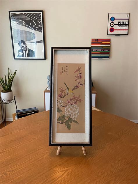 Vintage Chinese Silk Painting With Yellow Bird & Flowers - Etsy