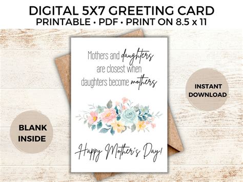 Daughter Mother's Day Greeting Card, PDF, Watercolor Flowers, Love ...