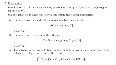 Solved 2. Convex sets: Recall: A set C C R" is convex if for | Chegg.com