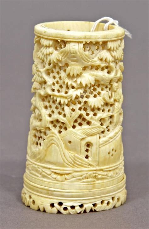 Chinese Ivory Tusk Carving with Figures in Landscape - Ivory - Oriental