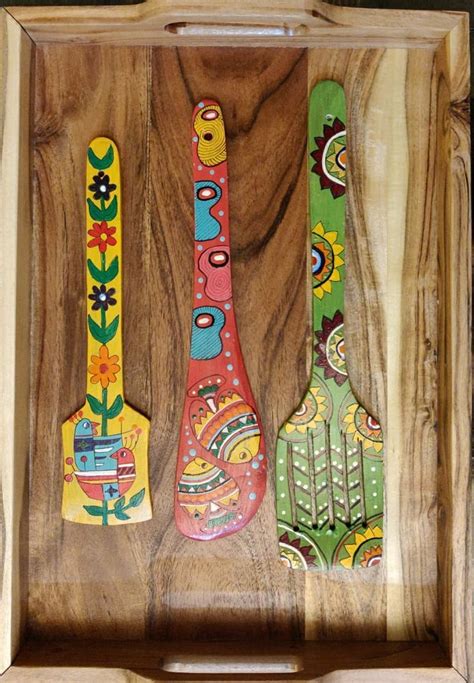 Hand painted wooden spatulas. | Pottery painting designs, Art furniture, Diy wall art decor