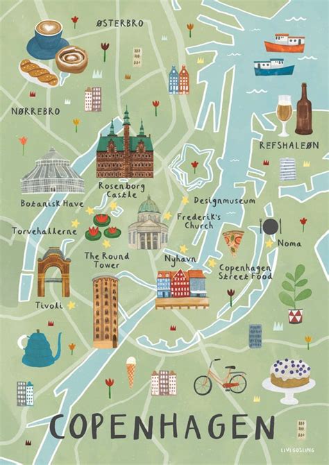 Copenhagen Illustrated Map Danish Art Print City Map - Etsy New Zealand ...