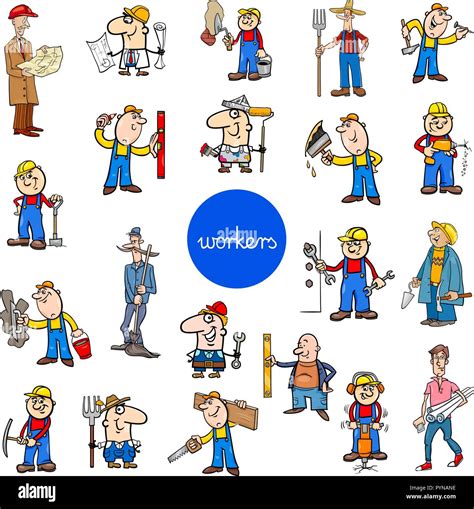 Cartoon Illustration of Funny Manual Workers at Work Characters Large ...