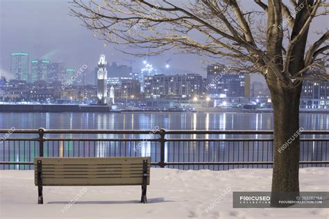 Montreal city skyline lit up at night in winter, Quebec, Canada — travel, cityscape - Stock ...