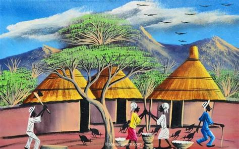 Colorful African Village Painting