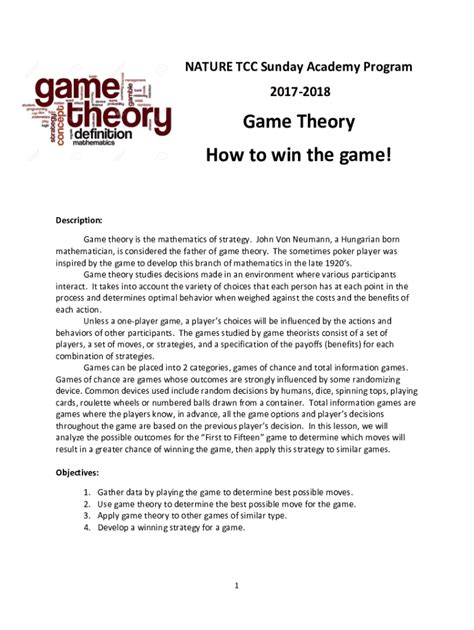 Fillable Online Von Neumann and the Development of Game Theory Fax ...