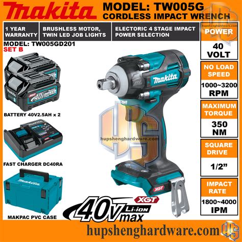 Makita TM005GD201 Cordless Impact Wrench 40V 1/2" 4000rpm 350Nm