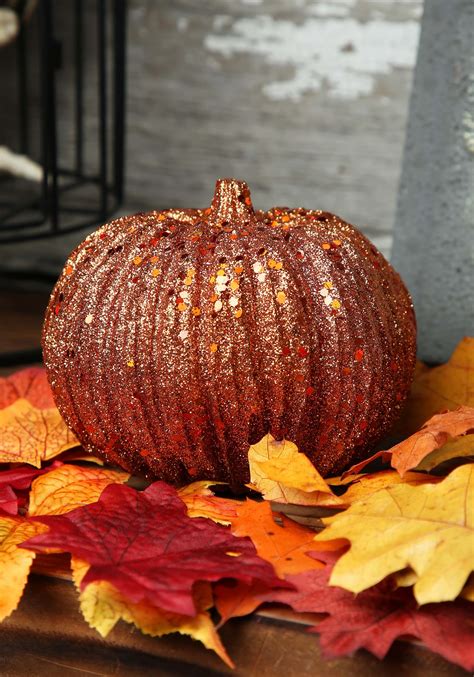 4 Inch Orange Glitter Pumpkin Decoration | Halloween Home Decorations