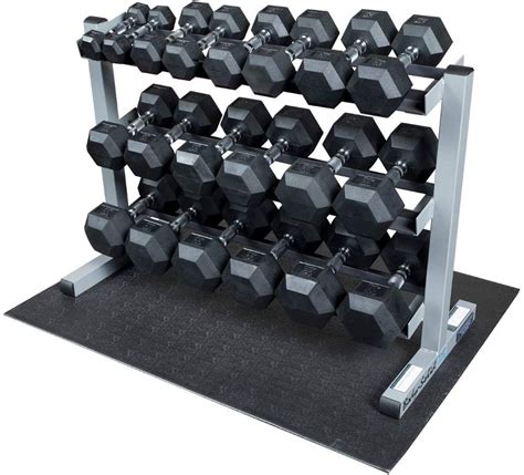 Cap Rubber Hex Dumbbell Set with 2-Tier Horizontal Racks and Mat ...