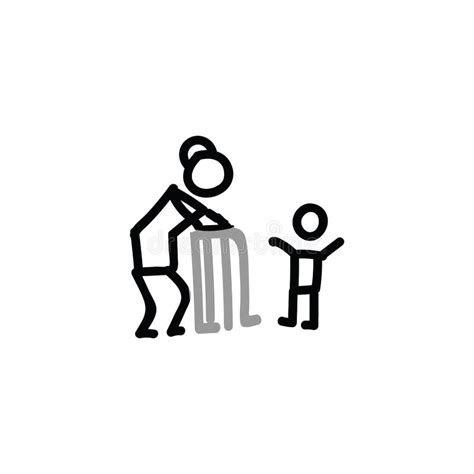 Old Lady and Child Stick Figure Vector Illustration. Hand Drawn Ux ...