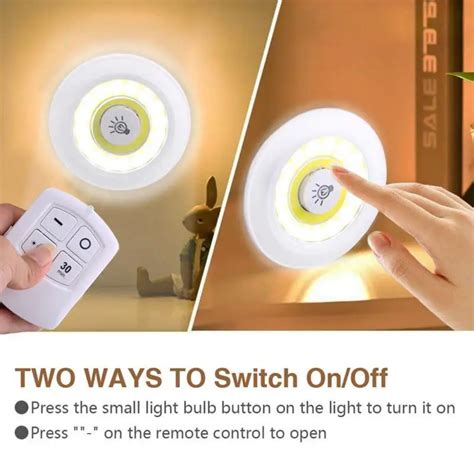 3 Pcs Remote Control Battery Powered Mini round Night Light Bedroom ...