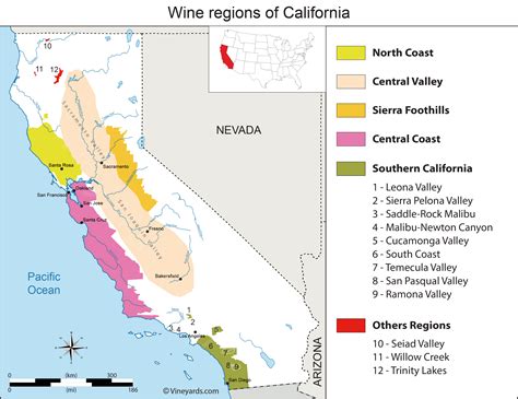 California Map of Vineyards Wine Regions