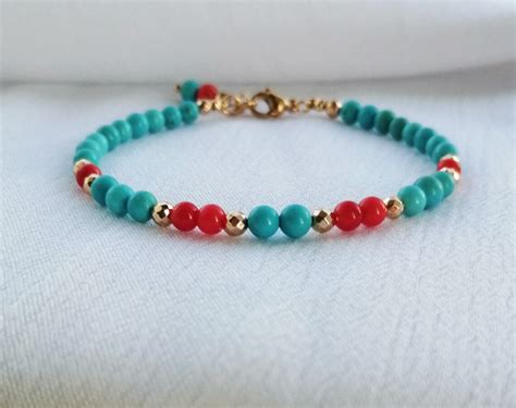 Turquoise Bracelet Beaded Bracelet Turquoise and Coral - Etsy