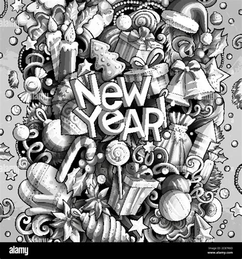 Cartoon vector doodles New Year illustration. Christmas funny picture Stock Vector Image & Art ...