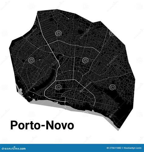 Porto-Novo, Benin Map. Detailed Black Map of Porto-Novo City Poster with Roads. Cityscape Urban ...