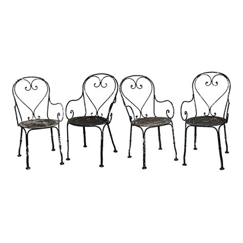 Vintage French Style Metal Garden Chairs - Set of 4 | Chairish