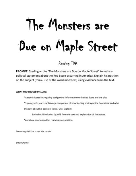 The Monsters are Due on Maple Street Reading TDA